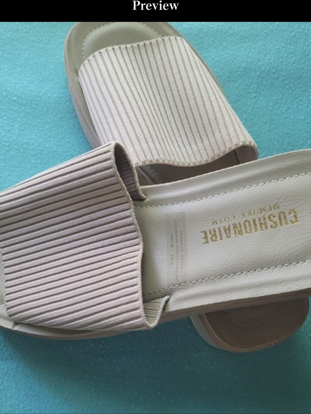 Tan Slide Sandals with Ribbed Strap - Picture 1 of 9